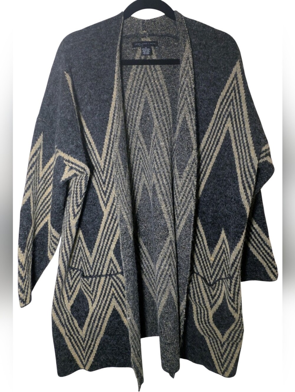 NWOT Joan Vass Woman Aztec Geometric Open Cardigan Sweater Plus Size 1X Gray